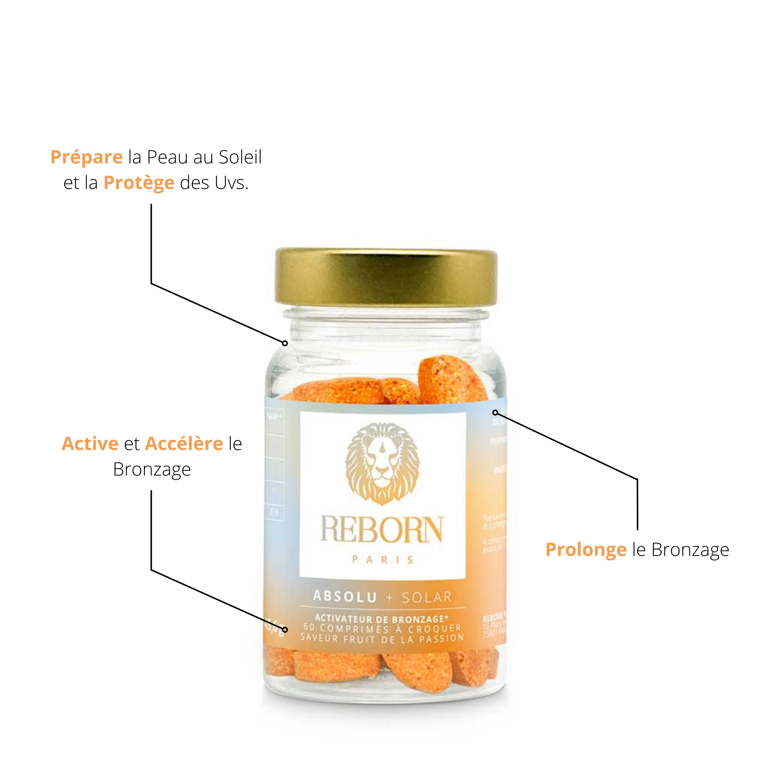 comprimés absolu solar pour préparer la peau au soleil, pour protéger la peau du soleil, pour activer et accélérer le bronzage, pour prolonger le ronzage